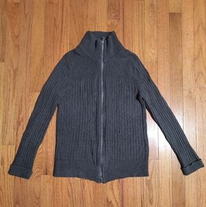 Eddie Bauer Y2K Rib Knit Sweater, Double Zipper, Gray, Women's Medium